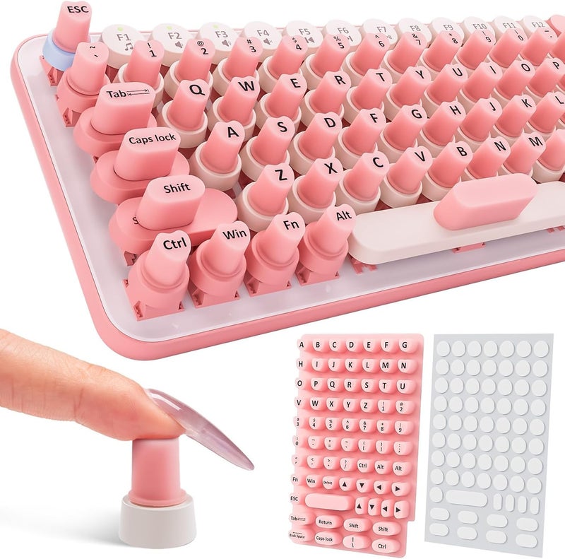 Udefineit 70PCS Raised Keyboard Stickers for Long Nails, Universal Nail Art Keyboard Bubbles, Self-Adhesive Keyboards for Long Nails, Comfortble Silicone Typing Keycaps for Office Girls Gaming - Pink - Image 1